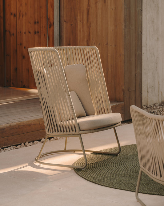Saconca outdoor armchair with high back made of cord and green galvanized steel