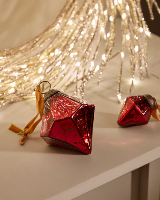 Argin set of 2 hanging decorations made of recycled glass in red, 10 cm