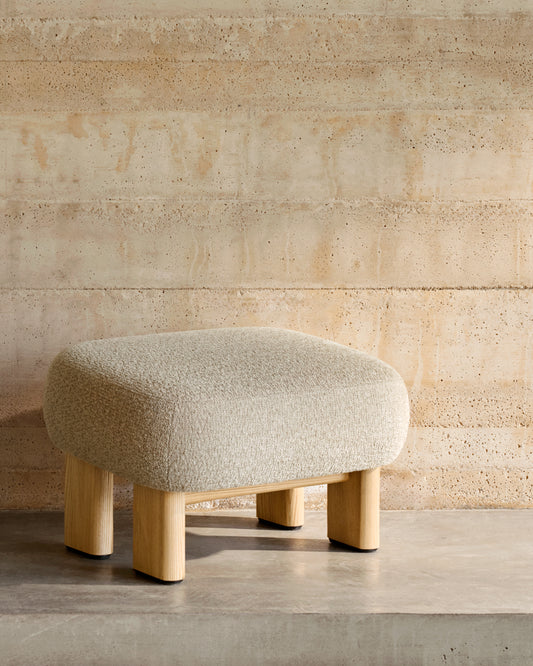 No Beige Chenille Stool with Solid Ash Legs Natural Finish 65x55.4cm FSC 100%