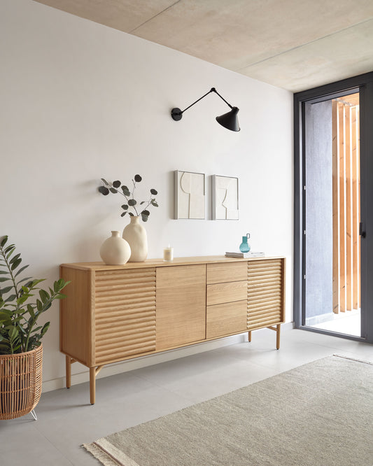 Lennon chest of drawers in oak wood and veneer with 3 doors and 3 drawers, 200 x 86 cm FSC MIX Credit