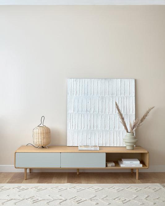 Anielle tv stand in solid ash and ash with 2 doors, 180 x 41 cm