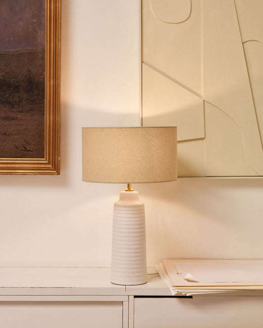 Mijal ceramic table lamp in white color