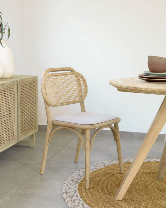 Doriane chair in solid oak with a natural finish and FSC Mix Credit upholstered seats
