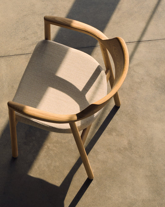 Alocs chair with removable cover in beige chenille solid oak wood with natural finish FSC Mix Credit