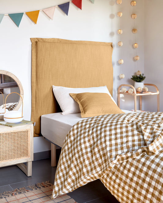 Tanit headboard with removable linen cover, mustard, for beds up to 90 cm