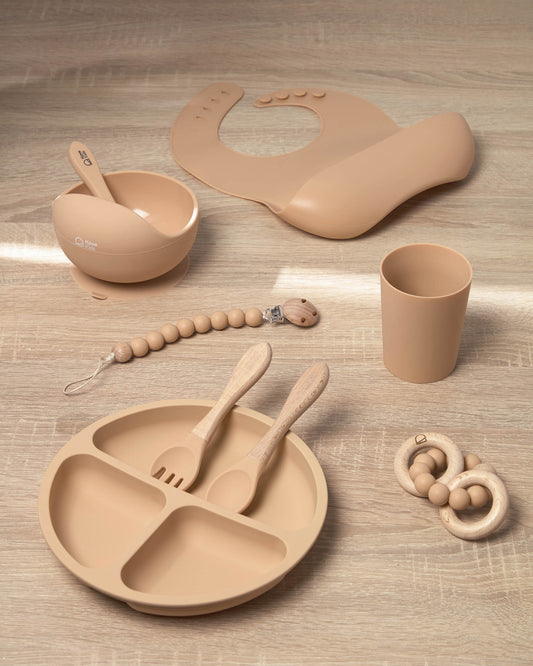 Epiphany Set of pacifiers and snacks made of silicone in the color of mustard and wood