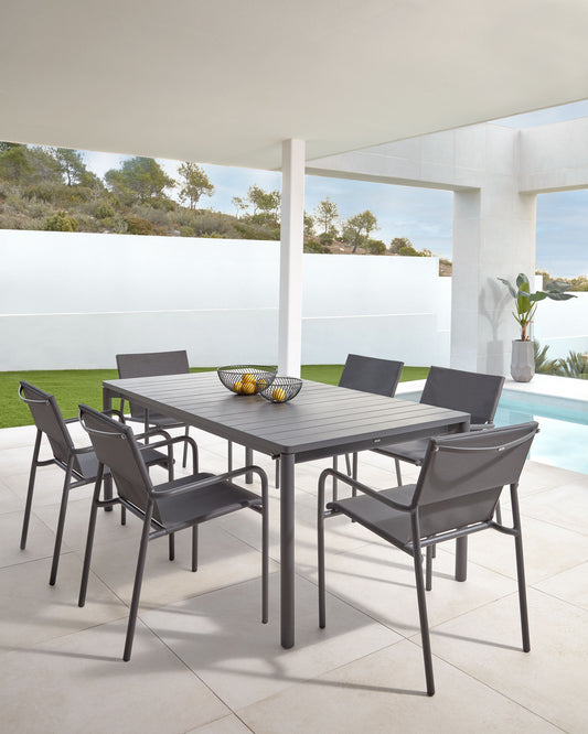 Zaltana Extendable Aluminum Outdoor Table with Matte Dark Gray Finish 140 (200) x 90 cm