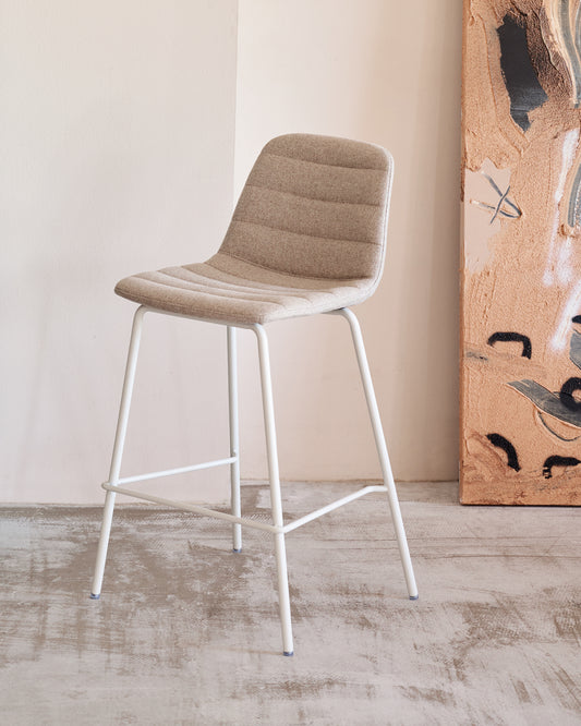 Zunilda chair in beige chenille and steel with matt white finish height 65 cm FSC 100%