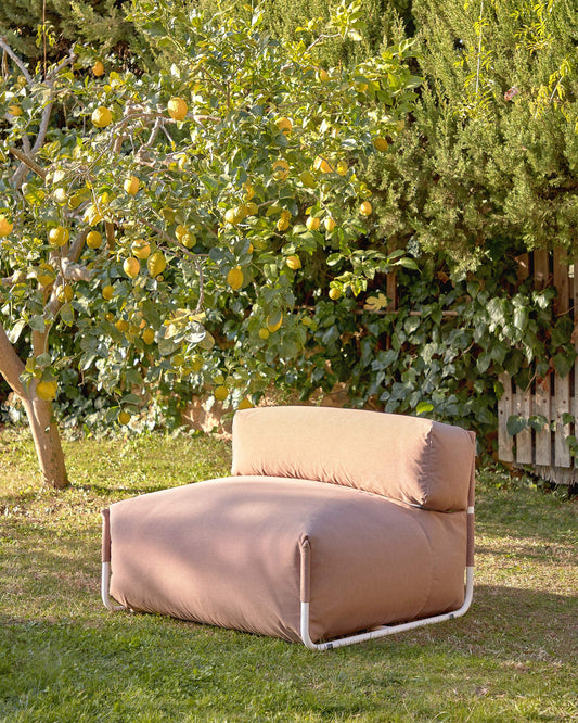 Square modular 100% outdoor sofa with backrest, terracotta, white aluminum 101x101cm