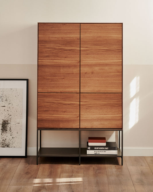 Vedrana tall chest of drawers with 4 doors in walnut veneer with steel legs, 97.5 x 160 cm