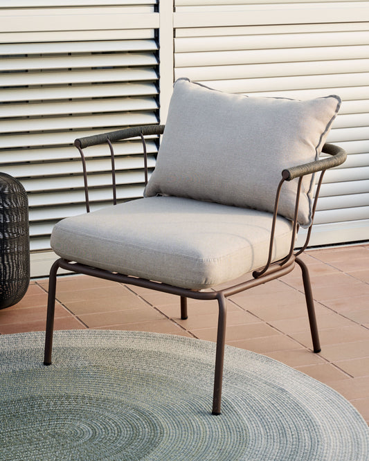 Salguer armchair in green cord and steel with brown painted finish