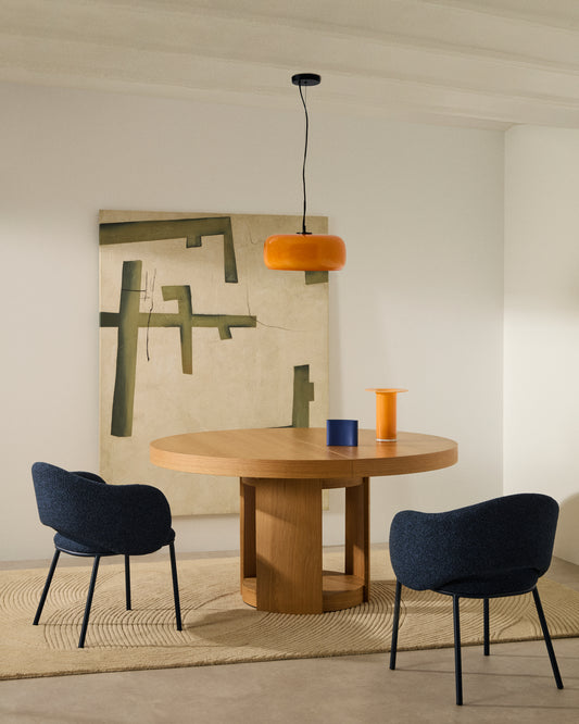 Artys solid oak and veneer round extendable table, 150 (200) cm x 80 cm FSC 100%