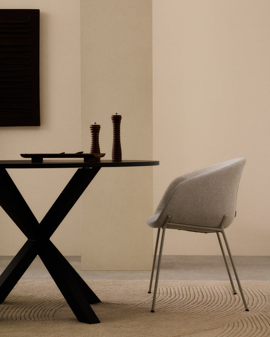 Yvette chair in beige chenille and steel legs in beige finish