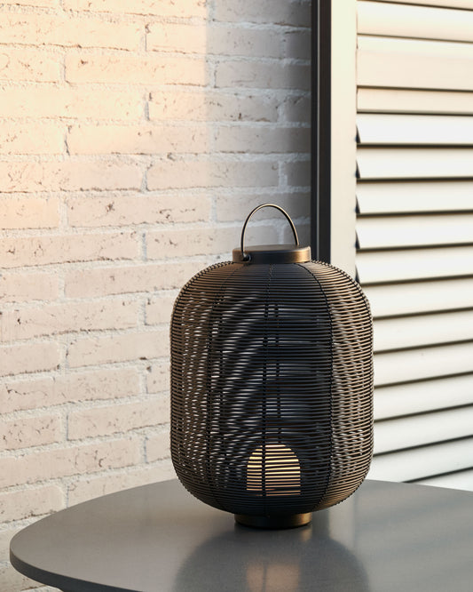 Saranella portable table lamp made of black polyrattan
