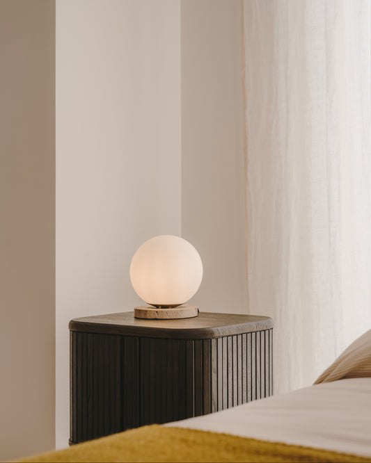 Malachi table lamp with glazed glass and travertine