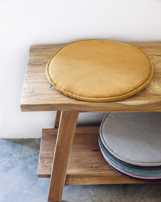 Sora round velvet chair cushion in mustard, 35 cm