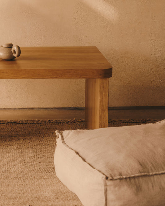 Pouf Forallac, 100% linen, beige, 50 x 50 cm