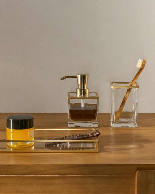 Soanet glass and metal toothbrush holder with gold finish
