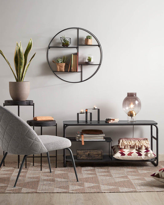 Over the wall shelf made of steel with a black finish Ø 55 cm