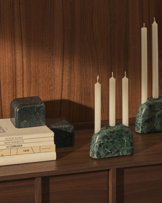 Signe, medium size green marble candle holder, 10 cm