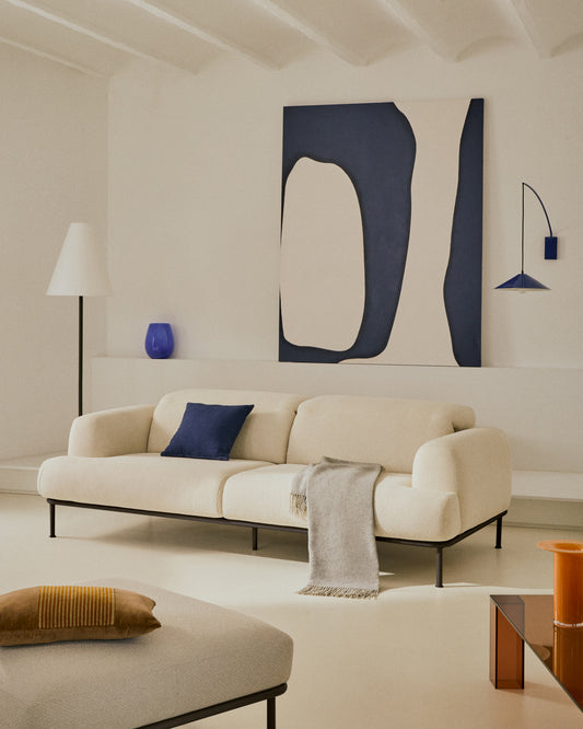 Aurum two-seater sofa in ecru chenille with headrest and matt gray metal base 214 cm, FSC Mix Credit