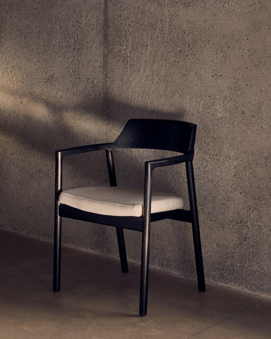 Alocs removable chair in beige solid oak chenille in black FSC Mix Credit