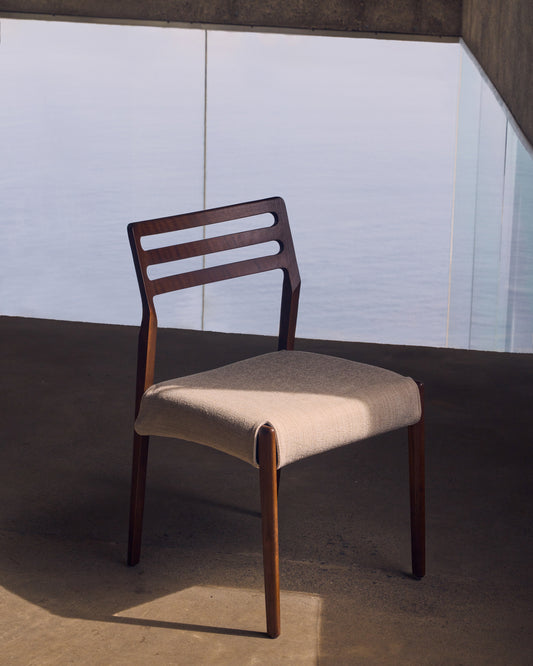 Cudia Removable Chair Cover in Beige Chenille Solid Oak Walnut Wood FSC Mix Credit