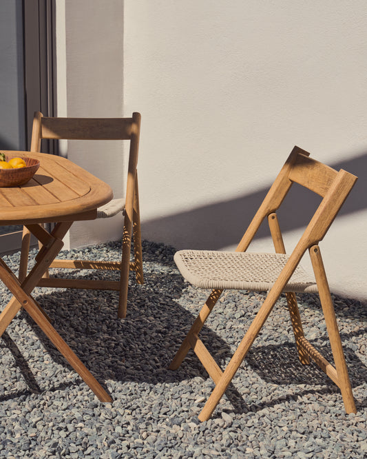 Dandara chair in solid acacia wood, steel construction and white cord, FSC 100%