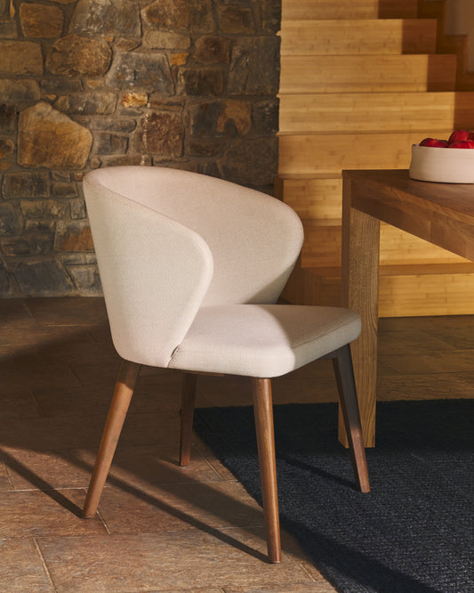 Darice chairs in beige chenille and solid beech wood in a natural finish FSC 100%