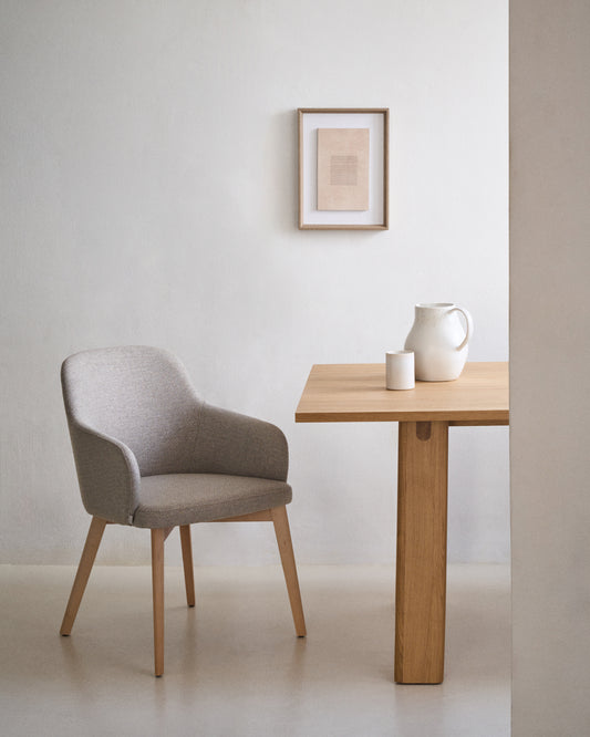 Nelida chair in brown chenille and solid beech wood in natural finish FSC 100%