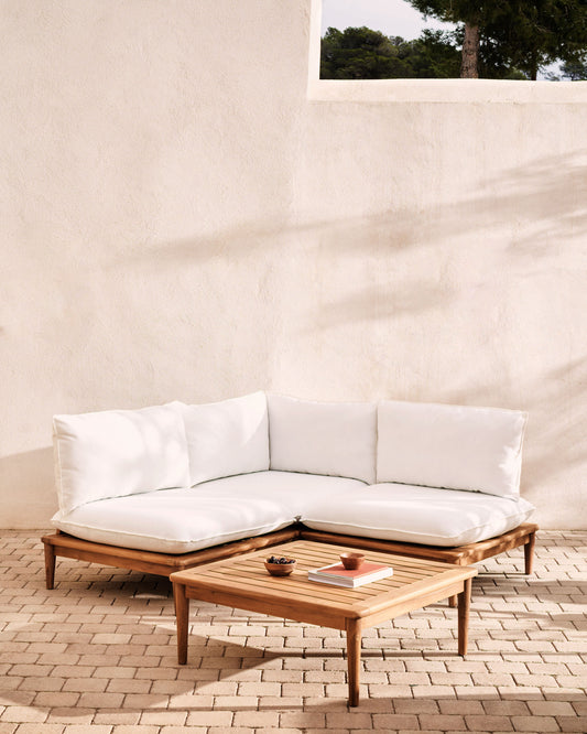 Portitxol set of 1 corner armchair, 2 modular armchairs and a solid teak coffee table