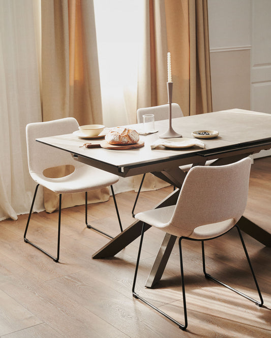 Atminda extendable table, porcelain and steel legs with gray finish, 160 (210) x 90 cm