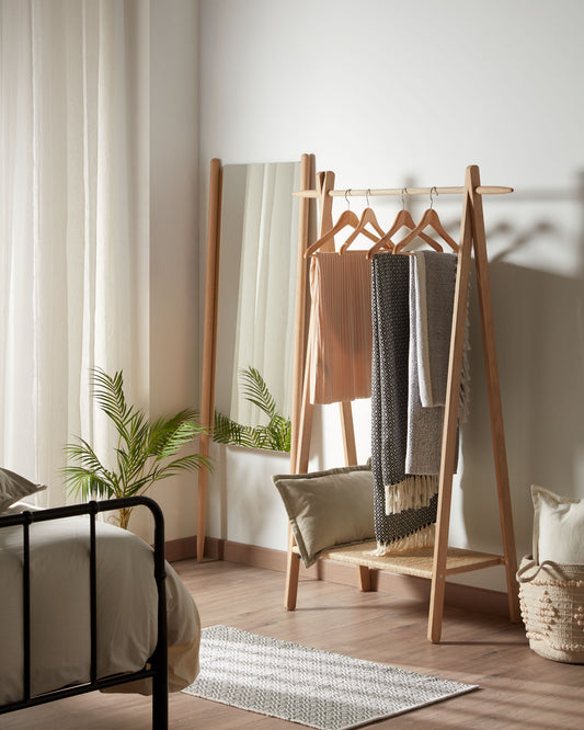 Natane clothes rail made of birch and rattan, 95 x 152 cm