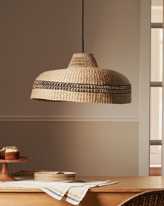 Rupia ceiling lamp shade made of natural fibers with natural and black finish, Ø 55 cm
