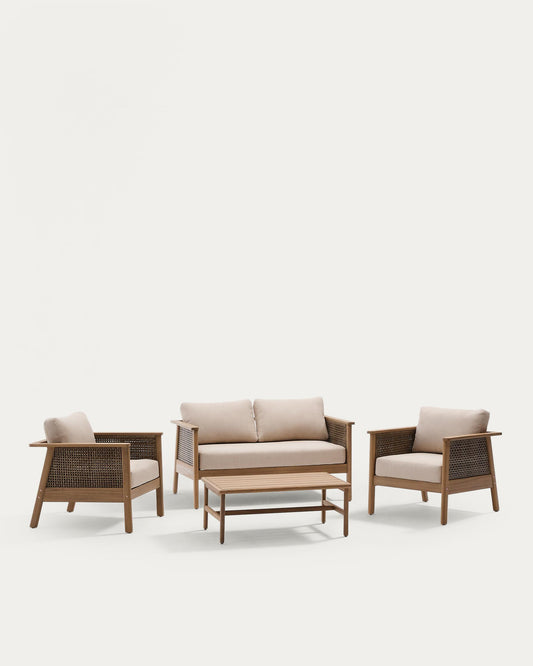 Alabe set consisting of one 2-seater sofa, 2 armchairs and one coffee table made of FSC 100% acacia wood