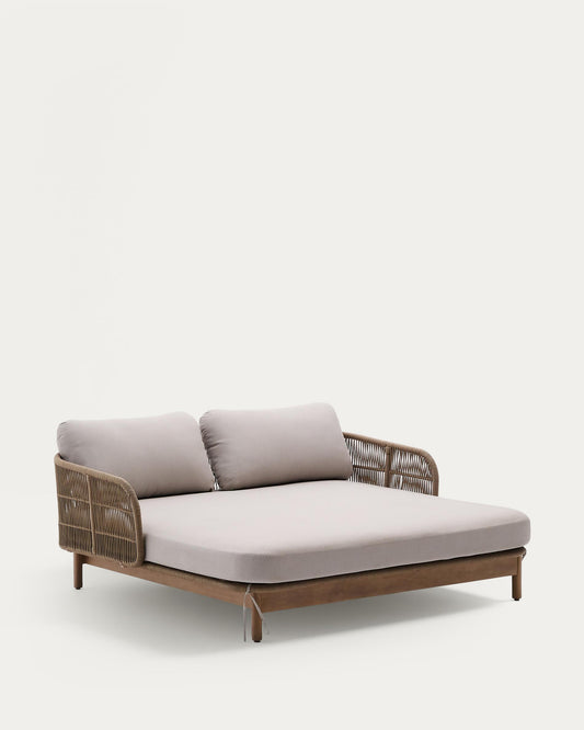 Catalina double lounger in beige rope and FSC 100% solid acacia wood