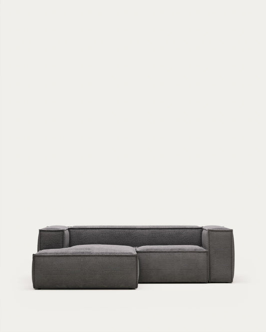 Block of 2 seats with chaise lounge on the left in gray wide corduroy, 240 cm FSC Mix Credit