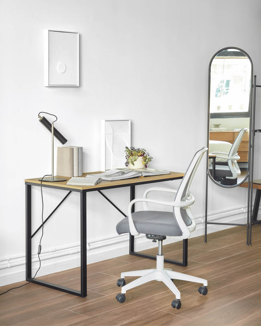 Melva office chair in gray color and steel legs in white color