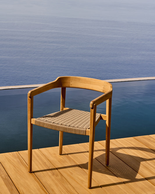 Icaro folding chair in solid teak wood with natural finish and rope in beige color FSC 100%