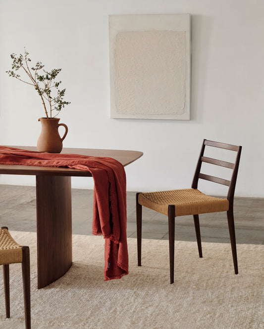 Analy chair in solid oak wood with walnut finish and rope seat FSC Mix Credit