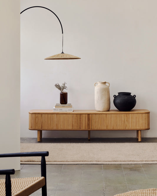 Mailen tv stand with 2 doors in natural finish ash veneer 200 x 50 cm