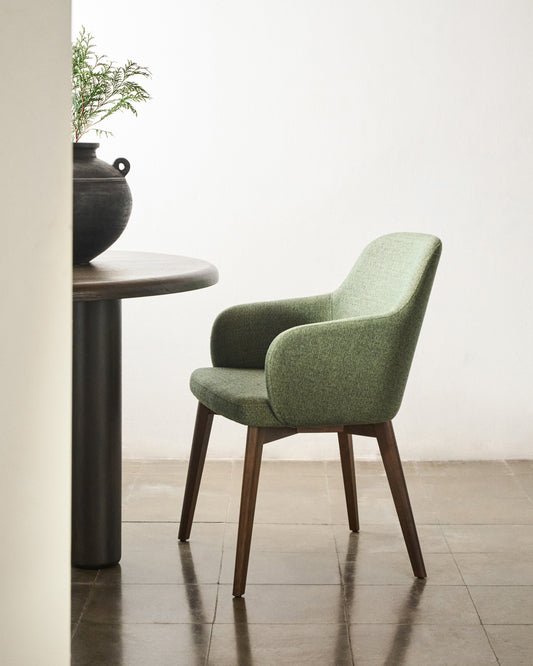 Nelida chair in green chenille and solid beech wood in natural finish FSC 100%