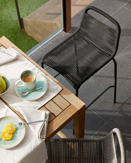 Lambton stackable chair in black rope and black steel, 62 cm