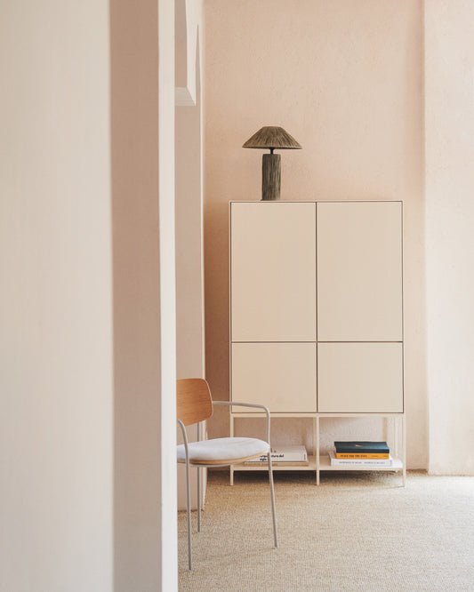 Bright high chest of drawers with 4 doors, white lacquered MDF 97.5 x 160 cm