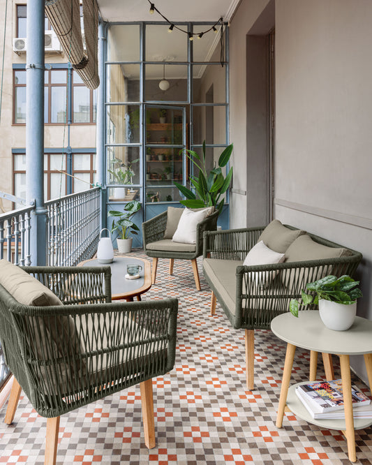 Inti two-seater with 2 armchairs with green cable, FSC 100%