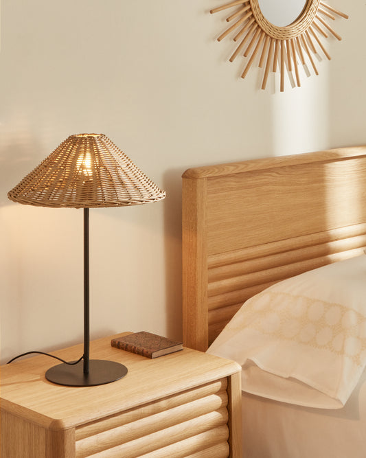 Urania table lamp made of rattan and metal with black color