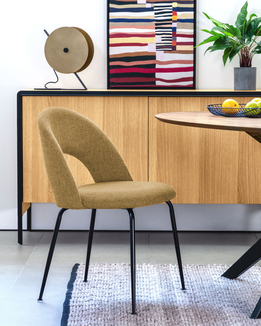 Mahalia dining chair in mustard with steel legs, black painted finish FSC 100%