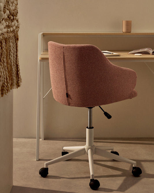 Einara pink office chair and steel legs in matt white color