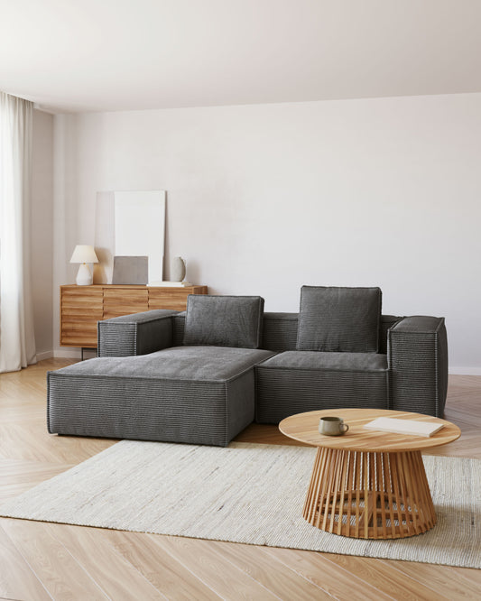 Block of 2 seats with chaise lounge on the left in gray wide corduroy, 240 cm FSC Mix Credit