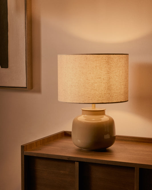 tay green ceramic and beige fabric table lamp